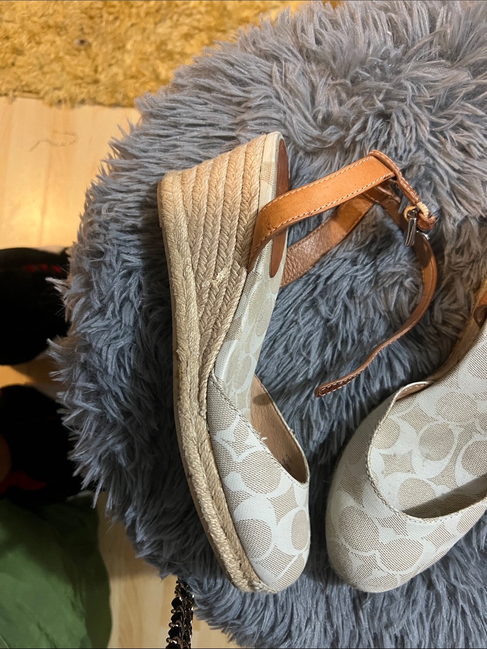 Coach Canvas & Leather Sandals in Saddle and Ivory - Picture 4 of 7